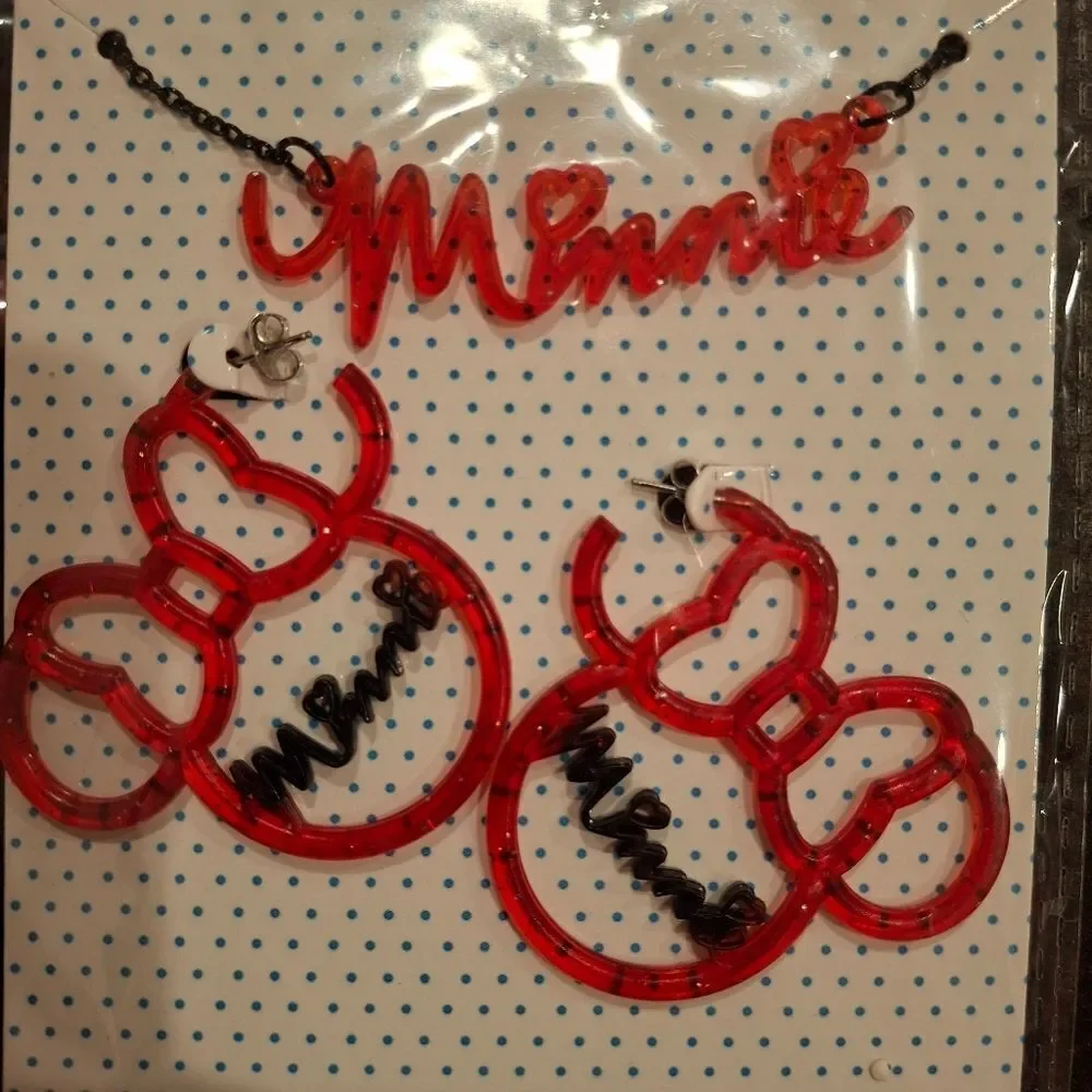 Minnie Mouse Necklace & Earrings Set